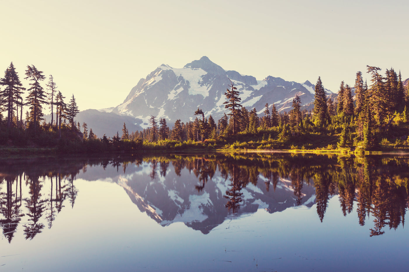 Scenic Picture lake with mount Shuksan reflection in Washington, USA
